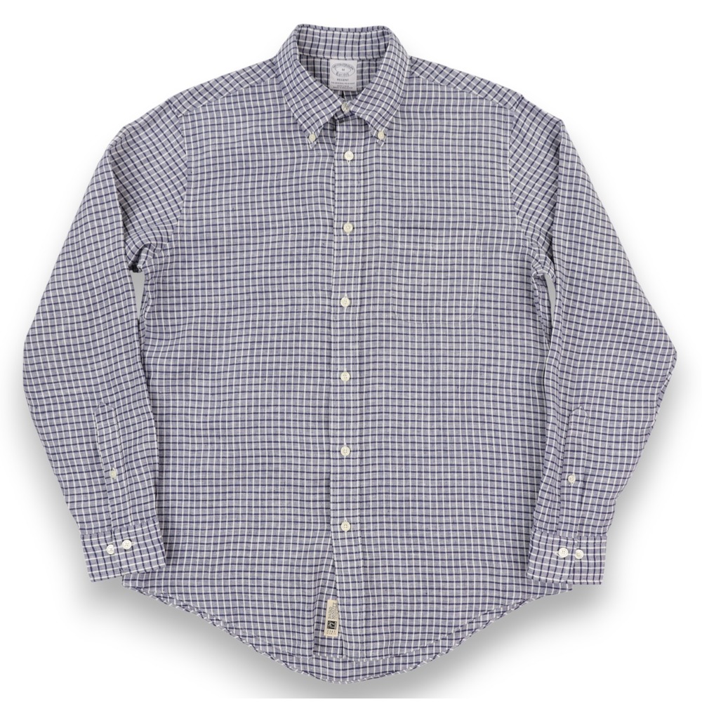 Brooks Brothers Baird McNutt Linen Shirt Mens Medium Blue Check Button Down